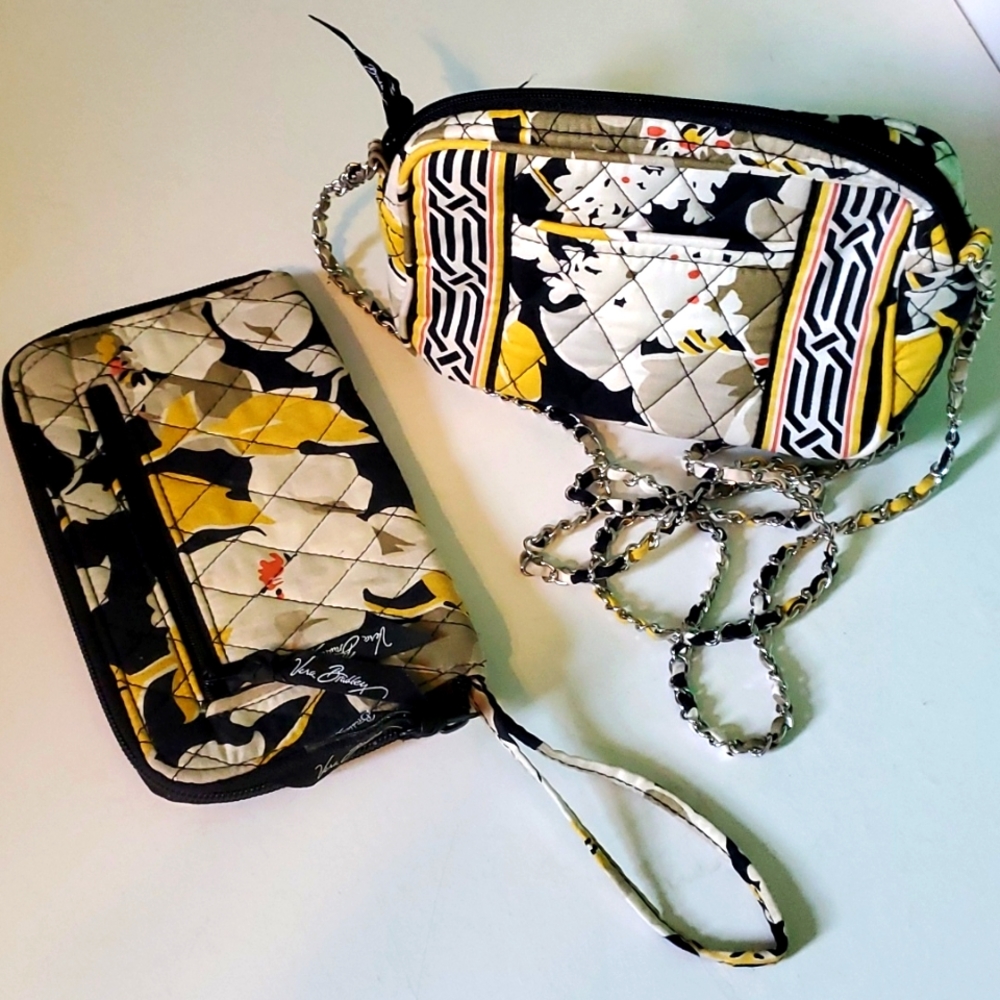 Vera Bradley set large wallet & all crossbody purse with chain strap.